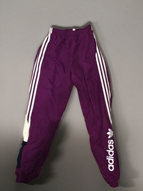 Kids Adidas Purple Joggers with White Side Stripes